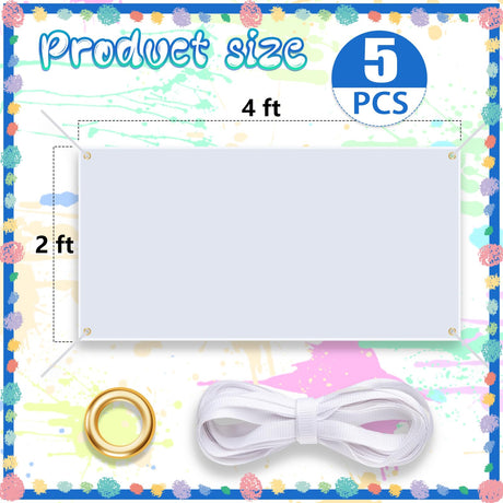 5 PCS Blank Banners Sign to Decorate, Large Blank Sublimation Vinyl Banner Signs with Hanging Ropes, 2 X 4 Ft DIY Blank Vinyl Banners for Halloween, Christmas, School, Birthday, Party Indoor Outdoor Decor GCTWFYK