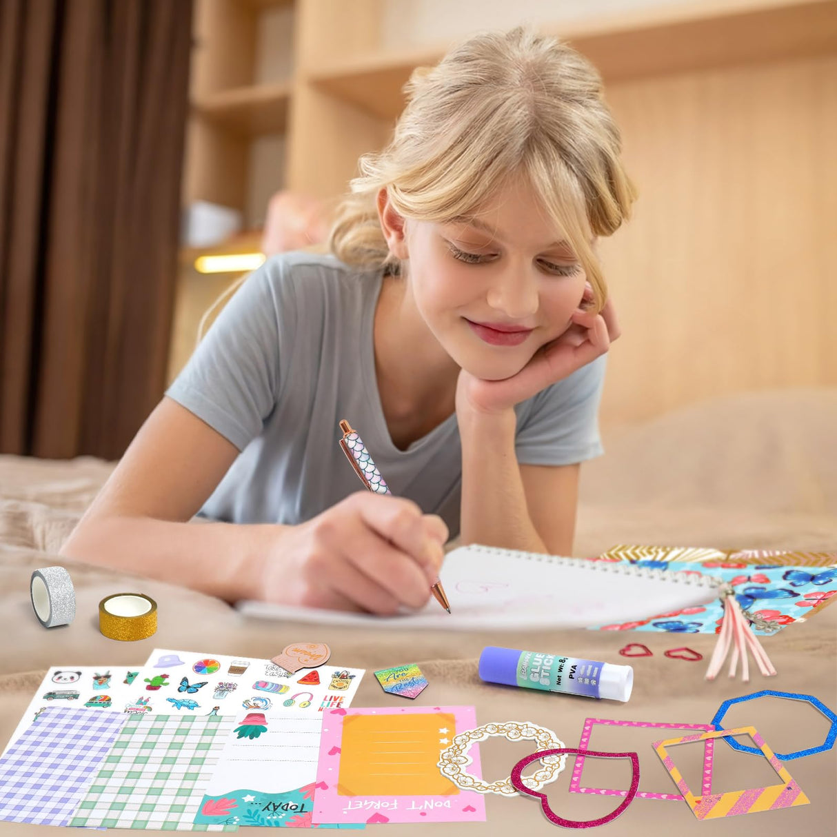 2-Pack DIY Journal Kit for Girls Ages 8-14 Year Old, Birthday Christmas Gifts for Teen Girls, 70+ Pcs Art & Crafts, Scrapbook & Diary Supplies Toy Set Trendy Stuff for Kids ADUSRIZ