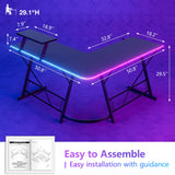 Mr IRONSTONE Gaming Desk with LED Lights, L Shaped Desk Corner with Cup Holder & Headphone Hook, Computer Desk Home Office Desks with Large Monitor Stand, Carbon Fiber Surface, Black 51 Inch Mr IRONSTONE