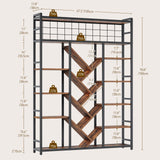 RALGEND Triple 7-Tier Bookshelf, Industrial Large Bookcase with 20 Open Display Shelves, Modern Tree Bookcase with Metal Frame and Hanging Function for Living Room, Home Office, Rustic Brown and Black RALGEND