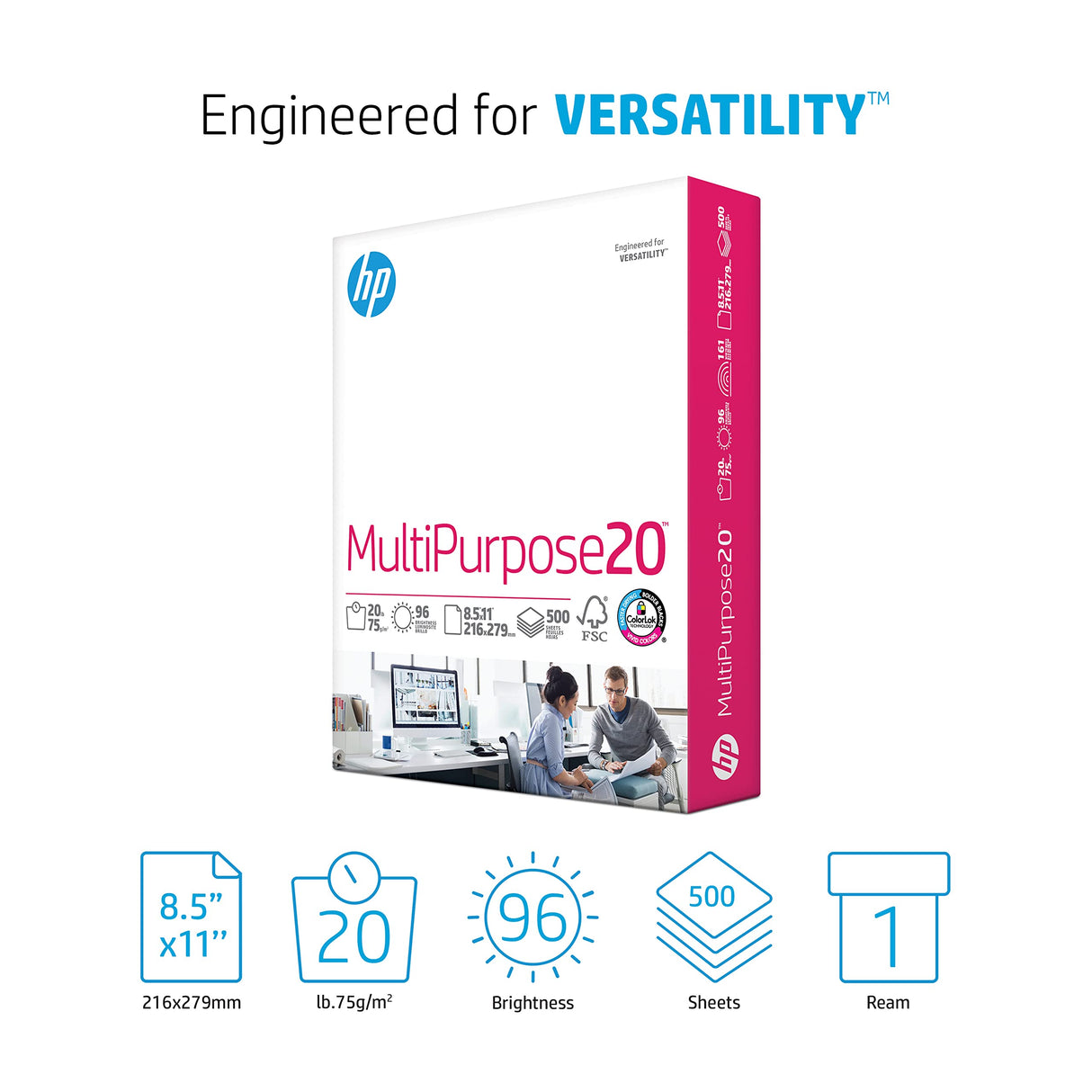 HP Printer Paper | 8.5 x 11 Paper | MultiPurpose 20 lb | 1 Ream - 500 Sheets | 96 Bright | Made in USA - FSC Certified | 112000PR HP Papers