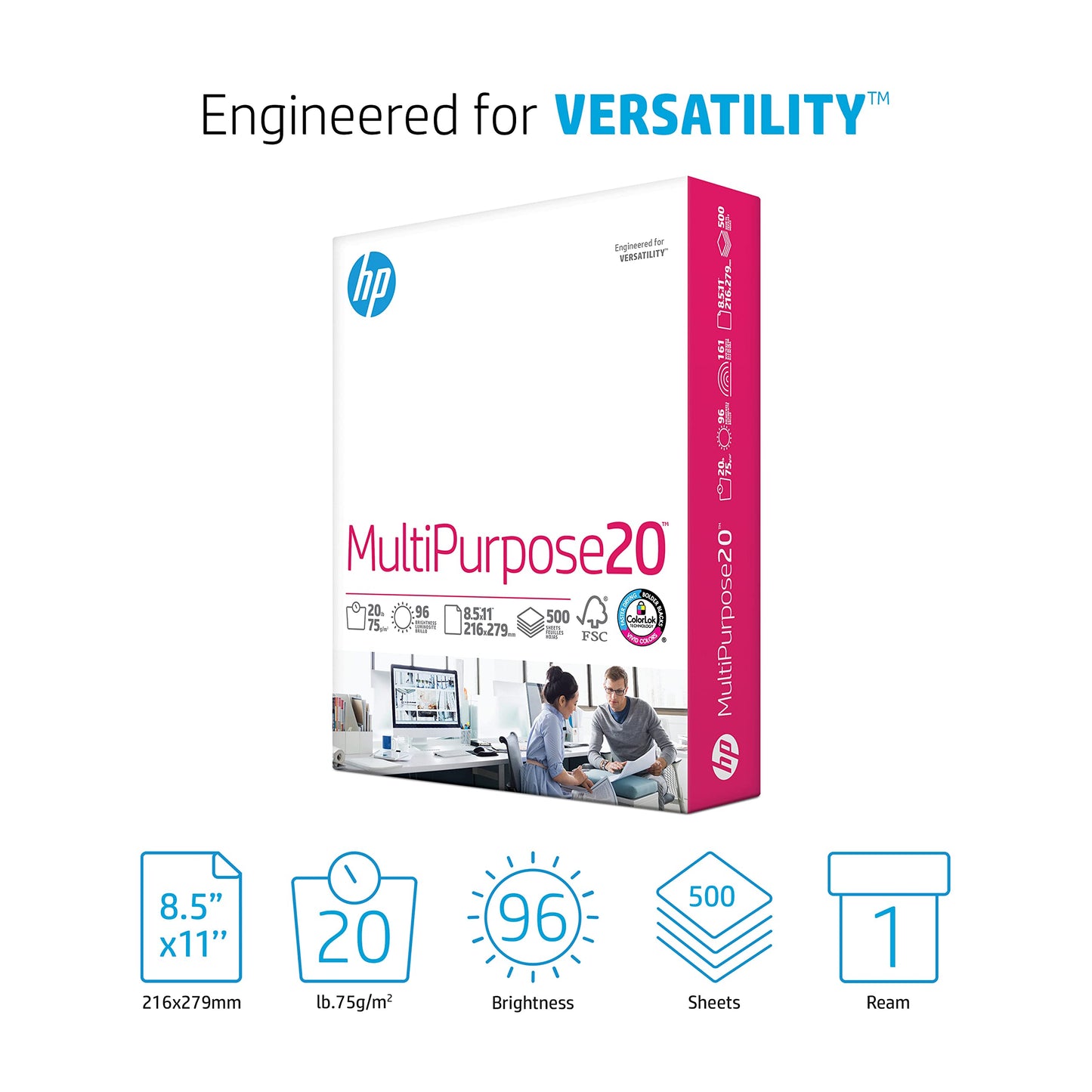 HP Printer Paper | 8.5 x 11 Paper | MultiPurpose 20 lb | 1 Ream - 500 Sheets | 96 Bright | Made in USA - FSC Certified | 112000PR