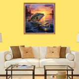 Bimkole 5D Diamond Painting Kits for Adults Sunset Fish, Full Drill River DIY Rhinestone Embroidery Set Paint with Diamonds Art by Number Kits Cross Stitch Home Wall Craft Decoration 12X12 inch Bimkole