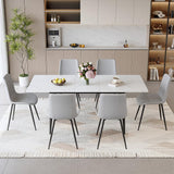 FURNITO 7 Piece Dining Table Set, 59"-75" Extendable Dining Room Table Set with 6 Upholstered Chairs, White Kitchen Table Chairs Set for Living Room, Apartment, Easy to Assemble FURNITO