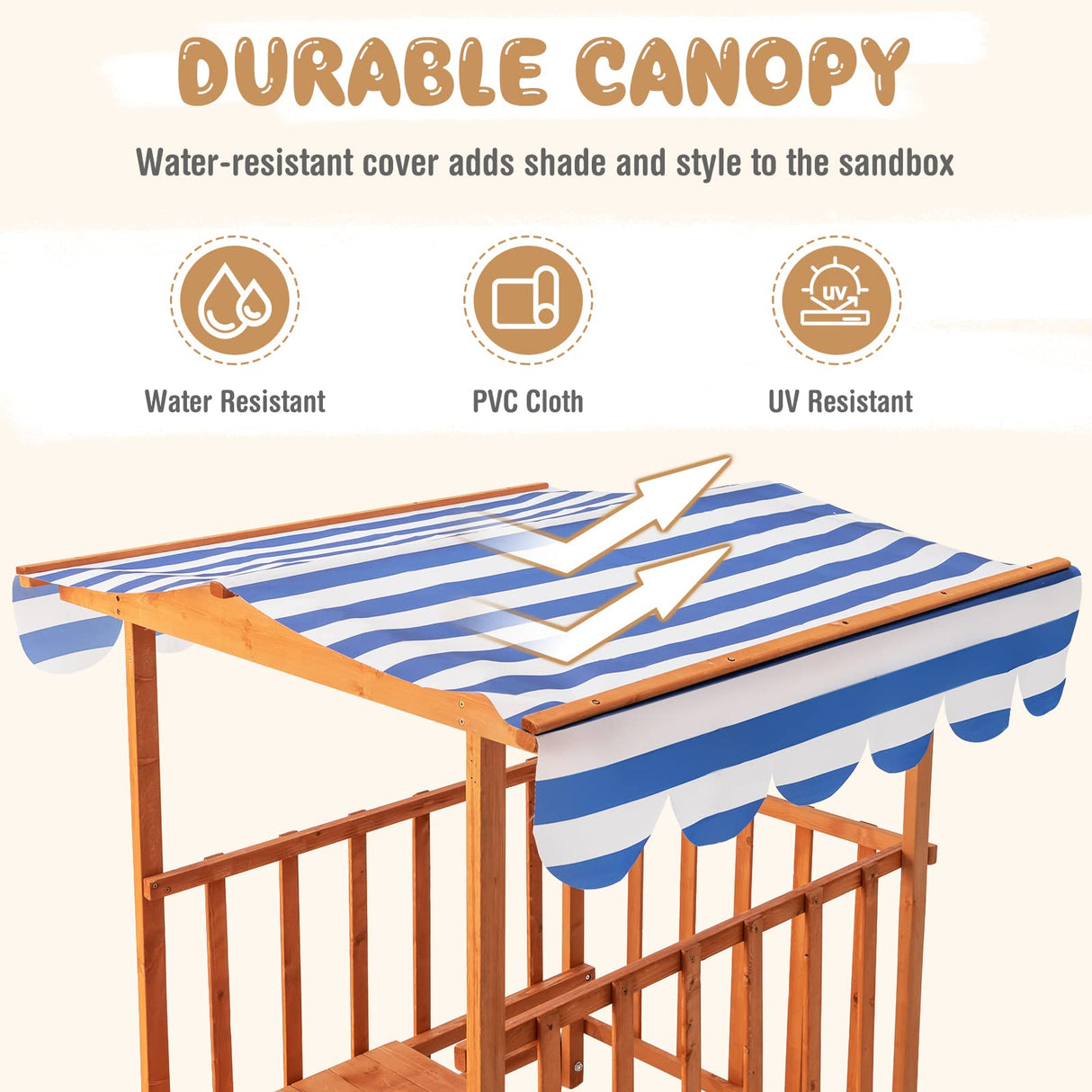 INFANS 3 in 1 Kids Sandbox with Canopy and Cover Rear Wheels Guardrails, Wooden Cedar Cabana Sandbox Playhouse for Outdoor Beach Backyard Lawn Garden Play Home Children Playset Sandpit INFANS