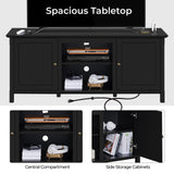 Yaheetech Black TV Stand with Power Outlet for TVs up to 65 in, Modern Media Entertainment Center with Doors & Storage Shelf, Wooden TV Console with 6 Robust Legs for Living Room Yaheetech