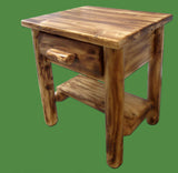Midwest Log Furniture Torched Cedar Log Nightstand [1 Drawer] - Burnt Medium Brown/Dovetailed/Solid Wood/Amish Handcrafted in USA Midwest Log Furniture