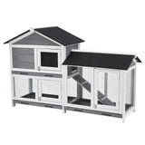 63'' Bunny Hutch Indoor with 3 Leak-Proof Trays, Wooden Waterproof Roof Rabbit Hutch Indoor/Outdoor, 2-Tier Bunny House/Chicken Coop, Gray and Black Garvee