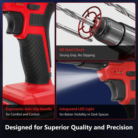 20V Power Drill Cordless, Cordless Drill with Battery and Charger with Torque 30N, Impact Function, 3/8-Inch Keyless Chuck for Screwdriving and Drilling (Battery×1) ASUNKYT