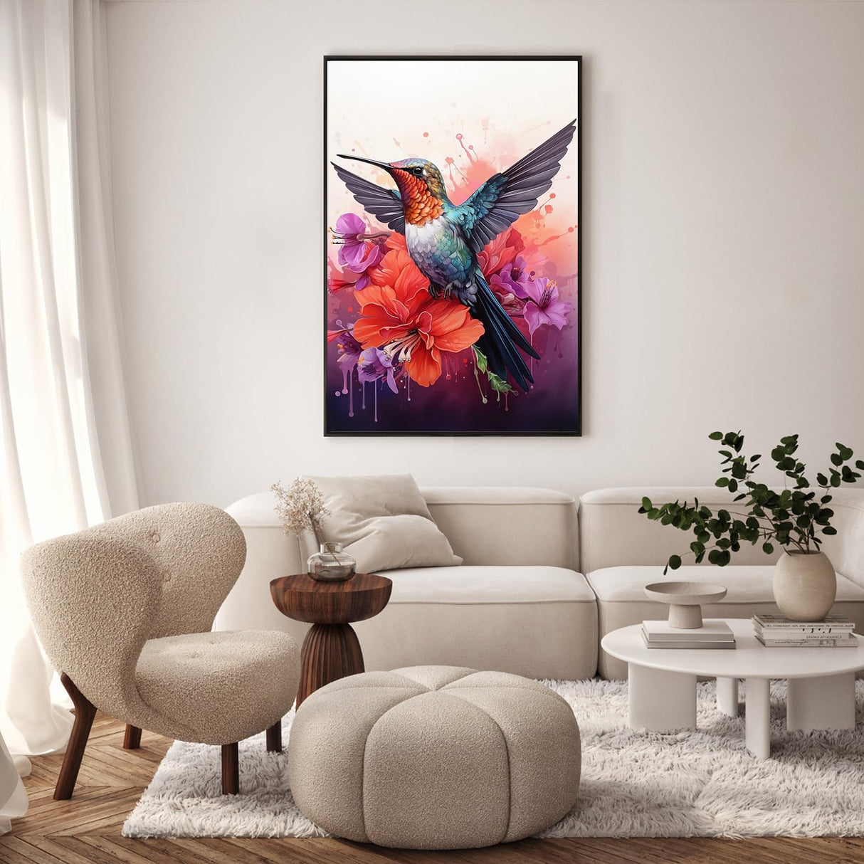 Framed Paint by Numbers Kit for Adults Beginner, Hummingbird Easy Paint by Number Kits on Canvas Framed, DIY Acrylic Oil Painting by Numbers with Frame for Gift Home Decor 8 x 12 inch GEEHEIY