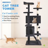 FDW Cat Tree 54in Cat Tower Multi-Level Durable Cat Scratching Post & Cozy Fun Cat Jumping Platform Space Saving Cat Condo Pet Play House for Indoor Cats,Dark Gray FDW