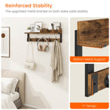Homode Coat Rack with Shelf, Wall Shelf with Hooks, 26 Inch Long Coat Hanger Wall Mount with Key and Mail Holder, Wood Entryway Shelves for Hanging Hat Jacket Backpack Purse, Rustic Brown Black Homode