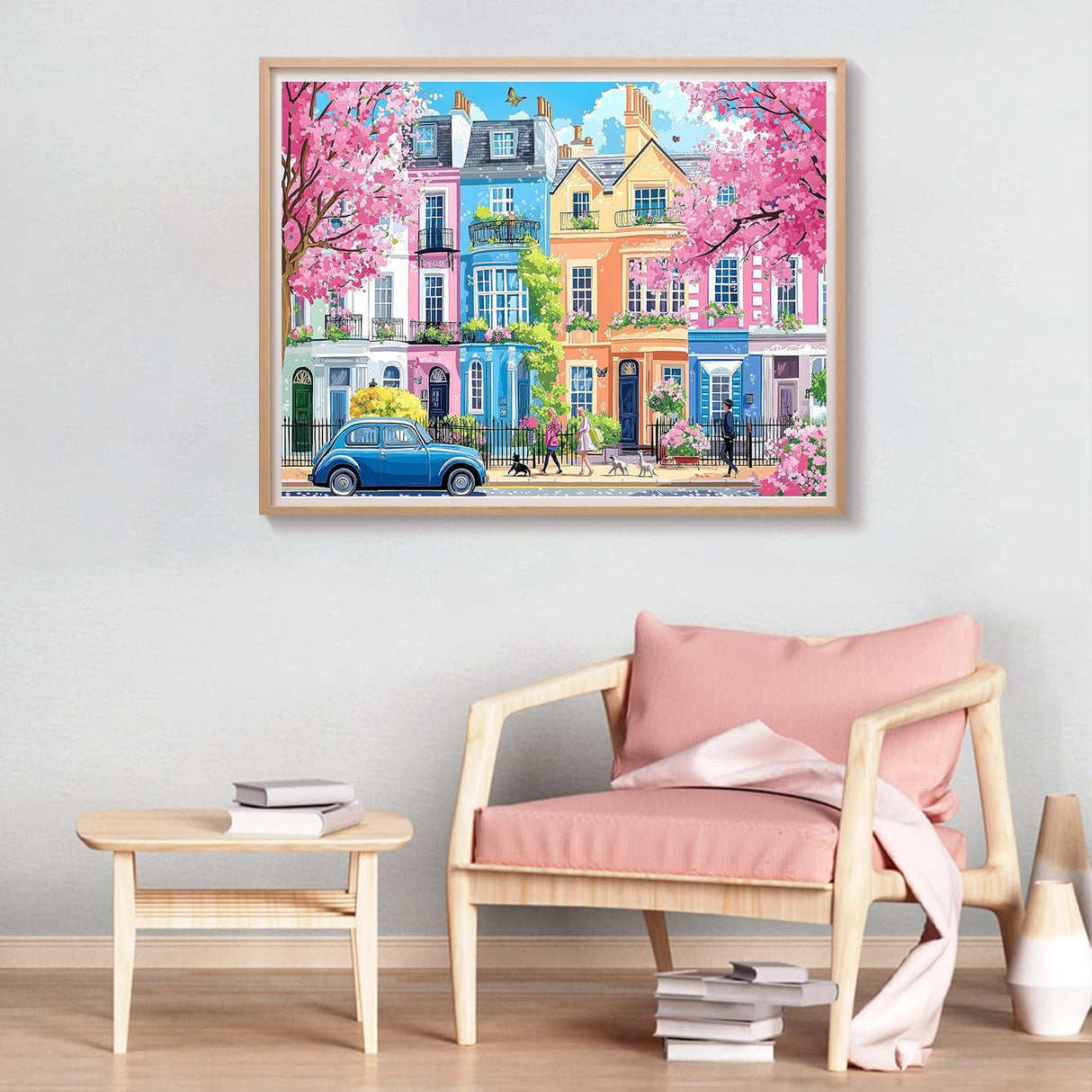 Accompany Wind 5D Diamond Painting Kits for Adults, Sakura Blossom Street Diamond Art Kits for Beginner, DIY Round Full Drill Dots Gem Art Kits for Home Wall Decor 16 x 12 Inch Accompany Wind