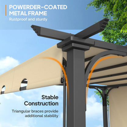 VINGLI 10’x 10' Outdoor Pergola Aluminum Retractable Pergola Canopy with Adjustable Roof, Patio Pergola for Deck, Porch, Garden, Yardn (Beige)