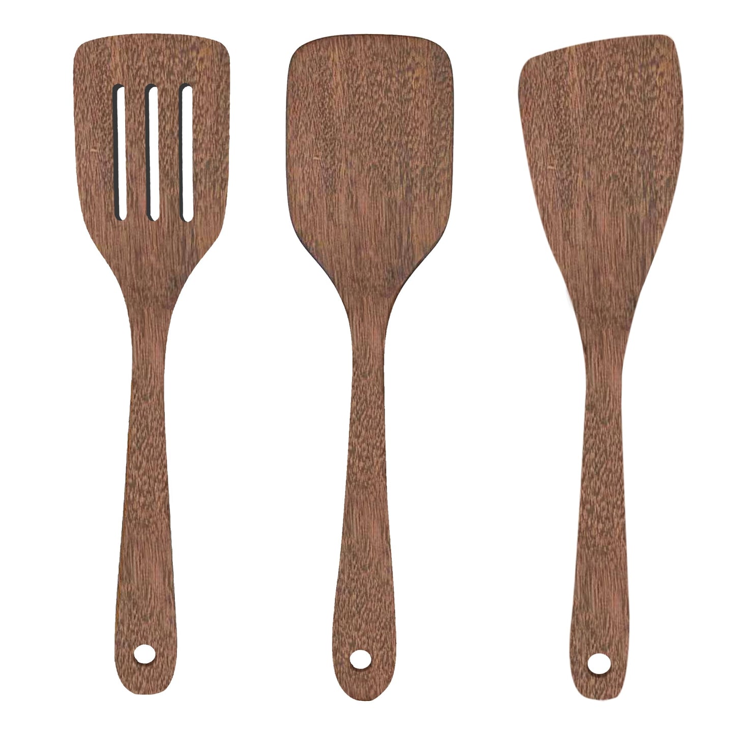 Wood Spatula Set for Cooking, 3Pcs Kitchen Utensils Set for Nonstick Cookware Wooden Cooking Utensils with Fried Spatula, Slotted Spatula, Solid Turner Cooking Utensils Kitchen Tools