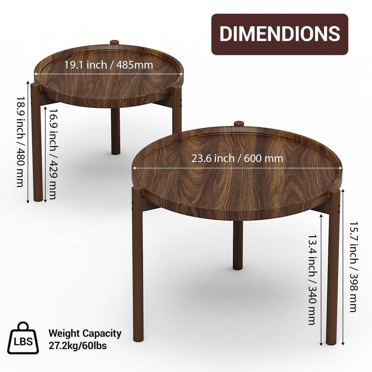 Round Nesting Coffee Tables Set of 2,Round End Table,Small Nesting Tables,Side Table,for for Living Room Bedroom Balcony BEARUT