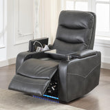Electric Power Recliner Chair with LED Lights, Home Theater Seating with Swivel Tray Table, Faux Leather Recline Single Sofa Chair for Living Room with Hidden Arm Storage, Cup Holders, Grey, 1 Piece Comfort Stretch