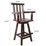Lunanniu Bar Stool Wooden Swivel Pub Chair with Log-Style Armrests and Footrest Rustic Kitchen Dining Room Counter Height Seat Brown Lunanniu