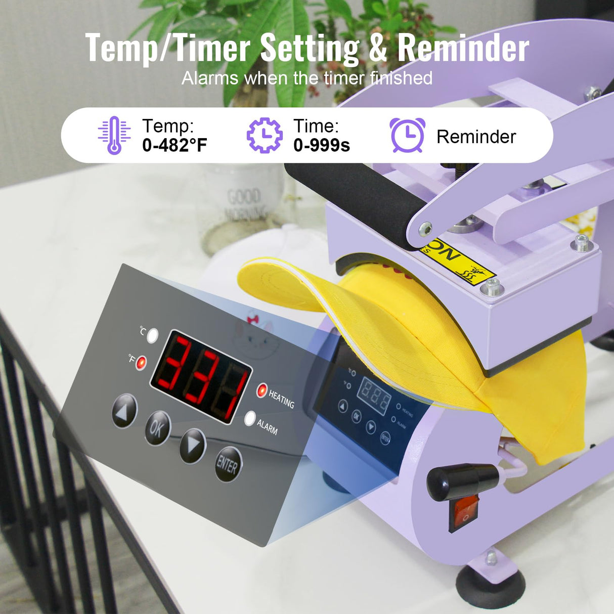 UOKRR Hat Press Machine - Hat Heat Press Machine for Caps with Precise Temp Timer & 2 Interchangeable Platens for HTV & Sublimation Projects UOKRR