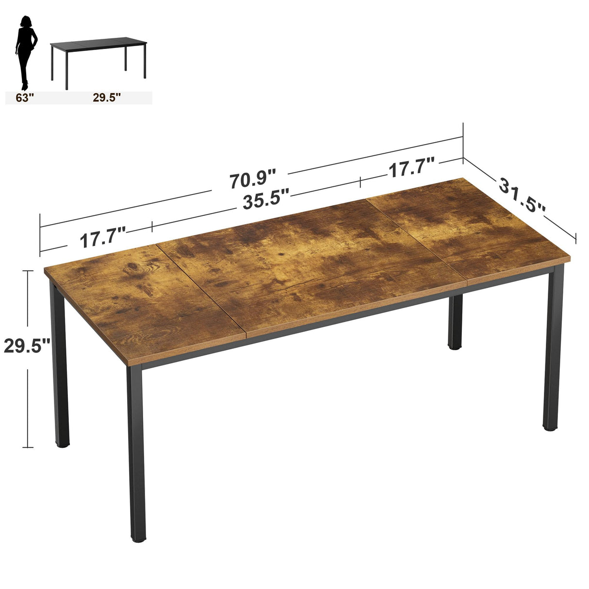Need Large Computer Desk 70.8 x 31.5 inches Conference Table Large Office Desk Writing Table Workstation for Home Office,Rustic Brown & Black 10FJGSAC3-180FG-ND Need