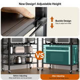 Himix 6 Tier Foldable Storage Shelves, Expandable Folding Bookshelf with Wheels, Changeable into 2 Shelf Units, Collapsible Adjustable Storage Rack Metal Shelves for Garage, Kitchen, Black Himix