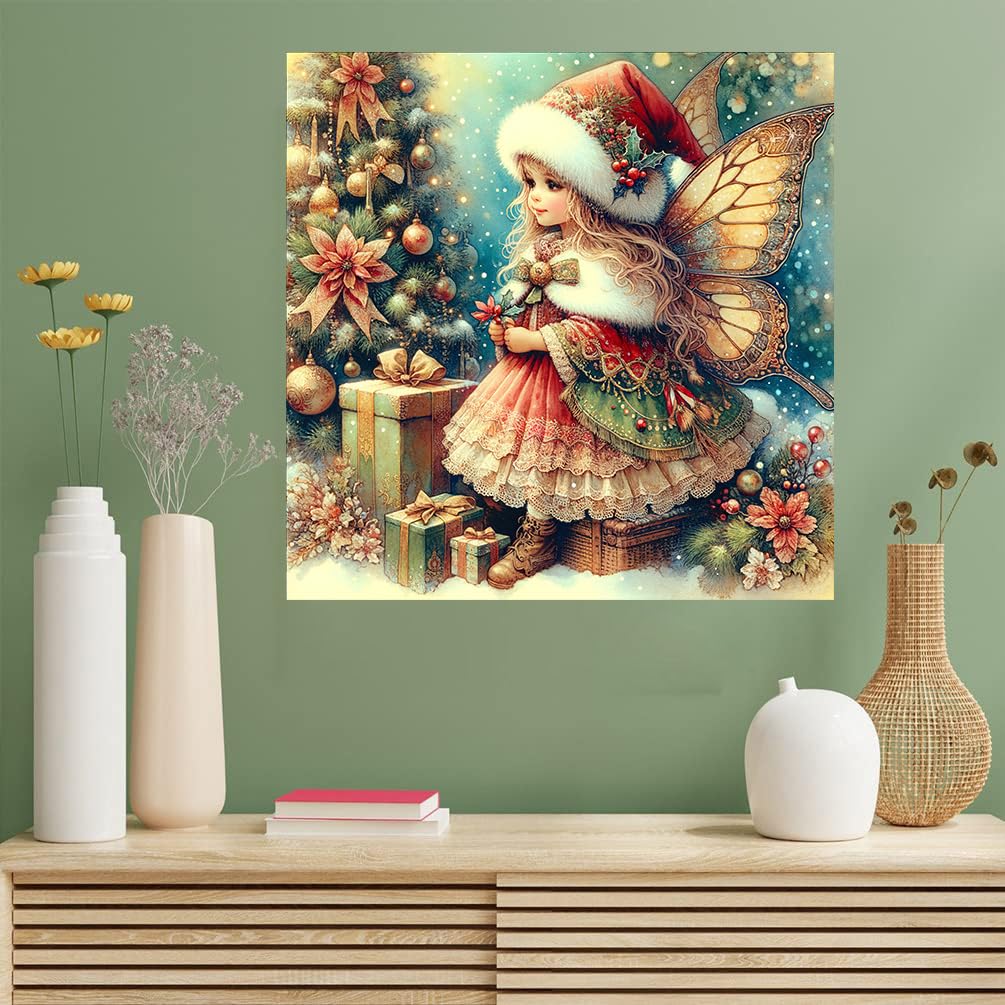 Benjenes Diamond Art Kits for Adults, Christmas Fairy Diamond Painting Kits for Adults, 5D DIY Round Drill Gem Art Paint with Diamonds Dots Crafts Kits for Home Decor Gift 14x14inch Benjenes
