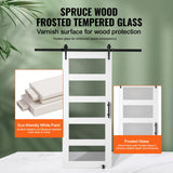 VEVOR 36x84 Inch Glass Barn Door with 6.6ft Sliding Door Hardware Kit Included, 5 Frosted Glass, Water-Proof & Scratch-Resistant Solid Wood, Pre Drilled Easy Assembly with Handle & Floor Guide, White VEVOR