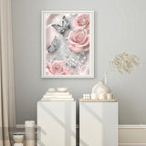 5D Diamond Painting Kits for Adults, Butterfly Pink Rose Flower Diamond Art Kits for Adults Beginner, DIY Full Drill Diamond Dot Gem Painting for Home Wall Decor 12x16inch BYGFHLYW