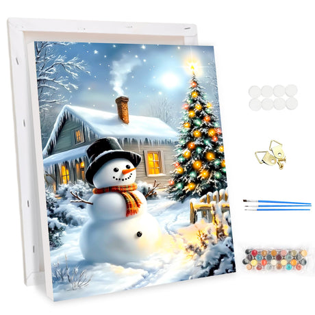 EOBROMD Christmas Framed Paint by Numbers Kits for Adults, Snowman DIY Acrylic Paint by Number on Stretched Canvas, Christmas Painting Kits Adults Oil by Numbers for Home Decor 10x14inch EOBROMD