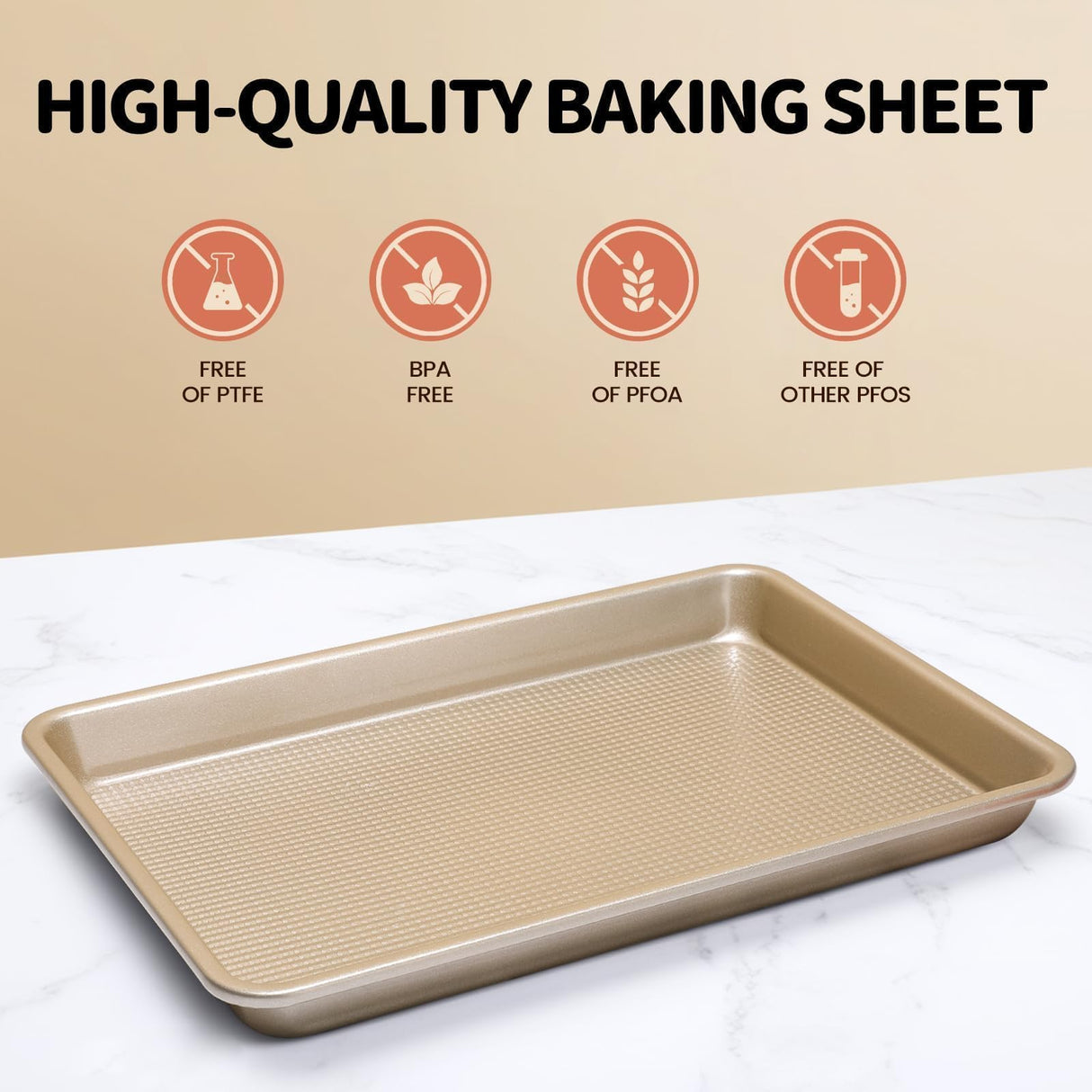 Vinino Baking Sheet Set of 3, Cookie Sheets For Baking with Square Texture Pattern, Thicker Carbon Steel Non-stick Baking Pan Half/Quarter/Jelly Roll Pans Tray for Oven Vinino