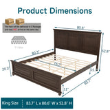Mirightone Farmhouse King Bed Frame with Tall Headboard, Wood Platform Bed and Footboard, Mid-Centery Rustic King Panel Beds with Slats Support, No Box Spring Needed, Rustic Brown Mirightone