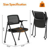 FYLICA Stackable & Foldable Office Chair Set of 2, Folding Desk Chair with Flip-Up Armrest, Breathable Mesh, Thick Seat Cushion & Rocking Backrest, Conference Room Chair with Wheel (Black) FYLICA