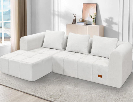 HABUTWAY 103" L-Shaped Modular Sectional Sofa, No Assembly Required Deep Seat Couch with 3 Pillows, Soft Fabric Upholstered, Modern Chaise Lounge for Living Room, Bedroom, Beige HABUTWAY