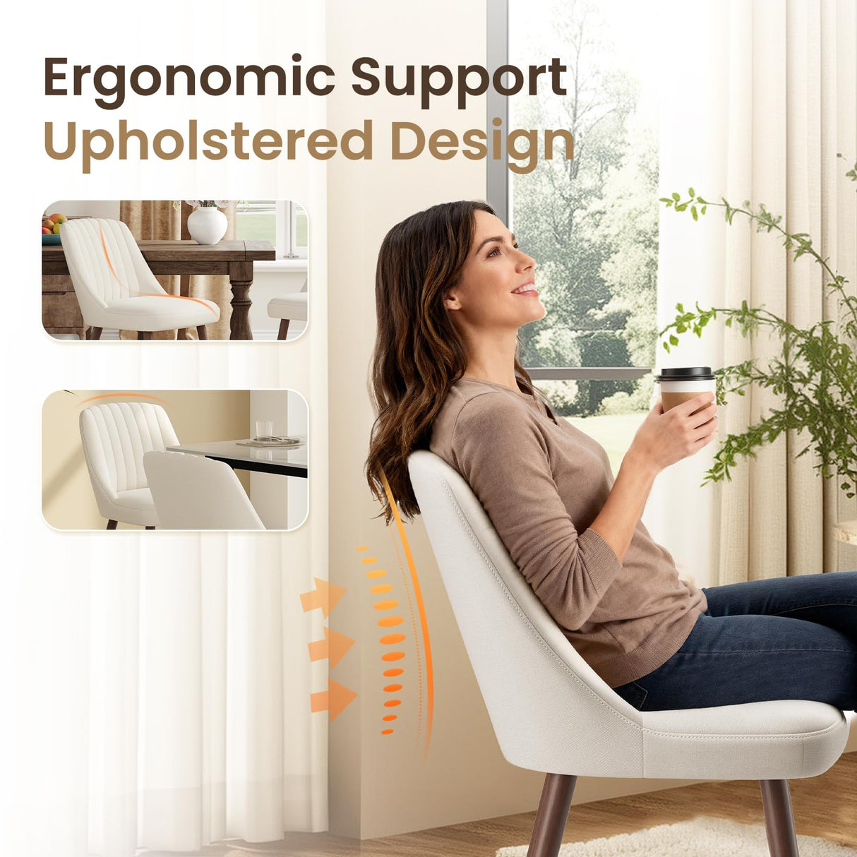 MALOL Upholstered Dining Chairs Set of 4, Modern Fabric Kitchen Chairs with Back, Wood Legs for Kitchen Dining Room Restaurant, Beige MALOL