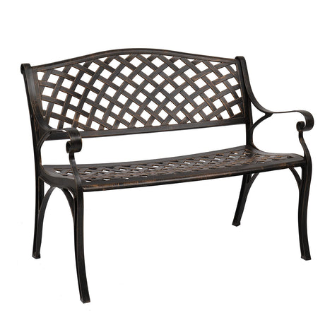 VINGLI 40.5" Patio Garden Bench,Anti- Rust Cast Iron Cast Aluminum Frame for Outdoor Path Yard Lawn Work Entryway Decor Deck (Brown) VINGLI