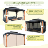 MELLCOM Gazebo 12' x 16', Wooden Finish Coated Thicker Aluminum Frame Gazebo with Galvanized Steel Roof, Outdoor Patio Gazebos with Curtains and Nettings for Patio, Lawn & Garden MELLCOM