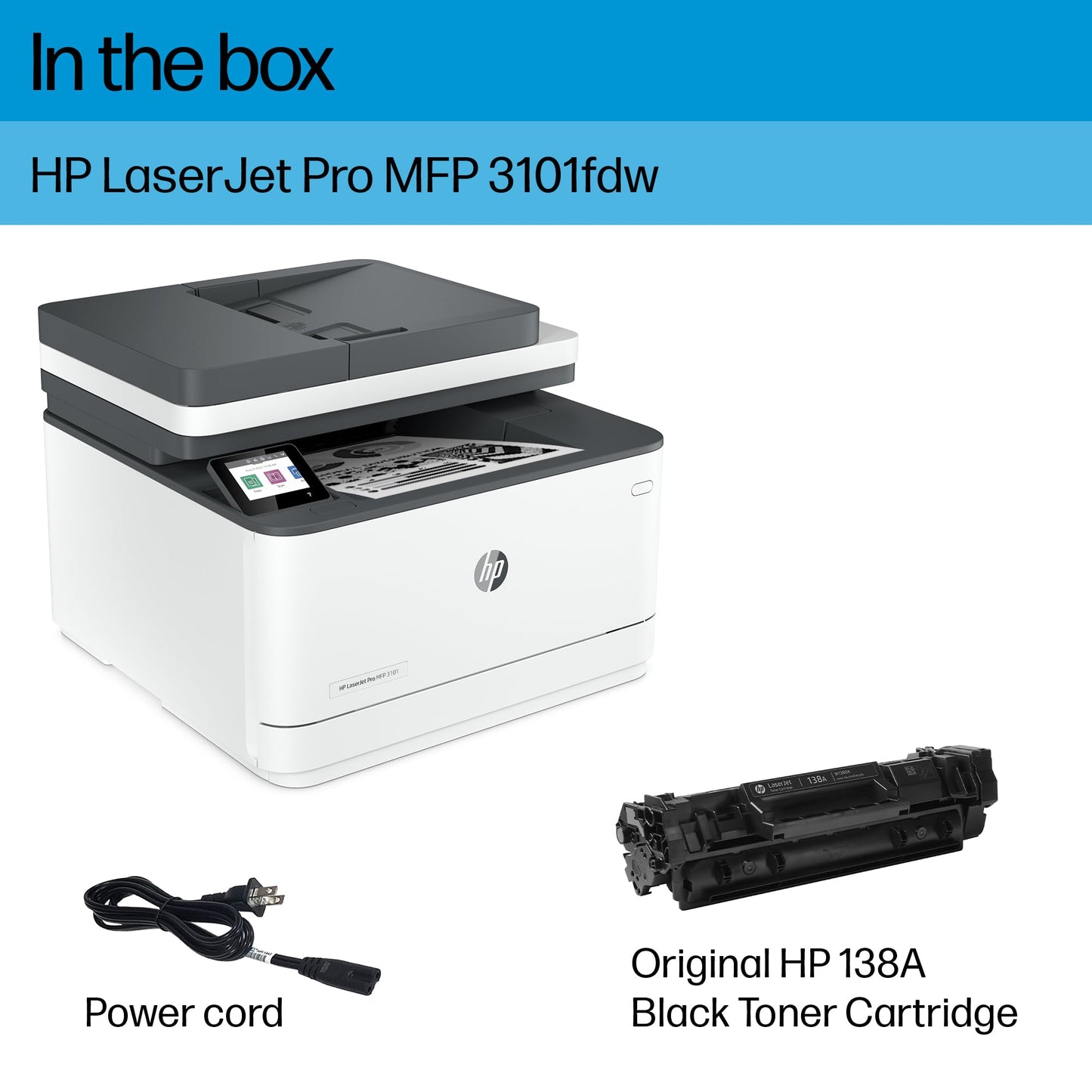 HP LaserJet Pro MFP 3101fdw Wireless Black & White All-in-One Laser Printer, Scanner, Copier, Fax, Best-for-Office (3G628F)