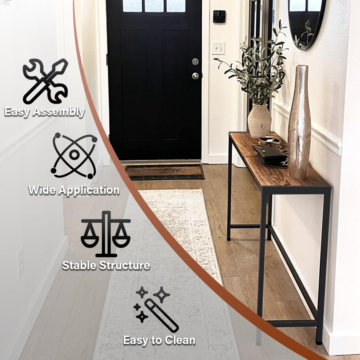 Tigerden Industrial 33" Narrow Console Table, Sofa Table for Entryway, Couch Table, Entrance Side Table for Hallway, Living Room, Foyer, Corridor, Bedroom, Rustic Brown and Black Tigerden