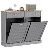 Ancohom Double Tilt Out Trash Cabinet Kitchen Waste Bins,Laundry Hamper Tilt Out Trash Can Cabinet 2 * 13 Gallon Pet Proof Trash Can for Kitchen (Grey) Ancohom