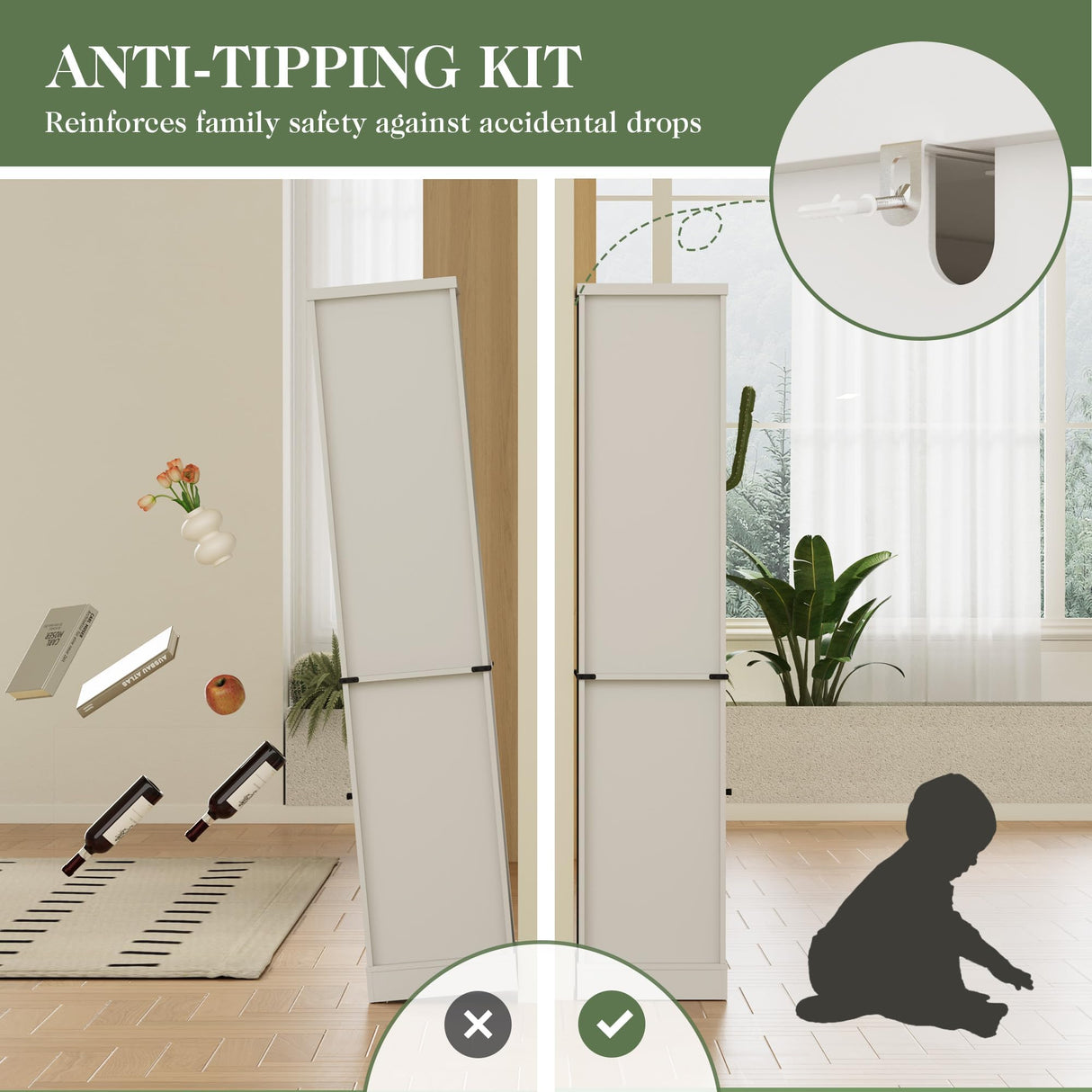 RoyalCraft 75'' Tall Storage Cabinet with LED Light, Farmhouse Pantry Cabinet with Tempered Glass Adjustable Shelves & Wine Storage Rack, Freestanding Linen Tower, White RoyalCraft