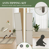 RoyalCraft 75'' Tall Storage Cabinet with LED Light, Farmhouse Pantry Cabinet with Tempered Glass Adjustable Shelves & Wine Storage Rack, Freestanding Linen Tower, White RoyalCraft