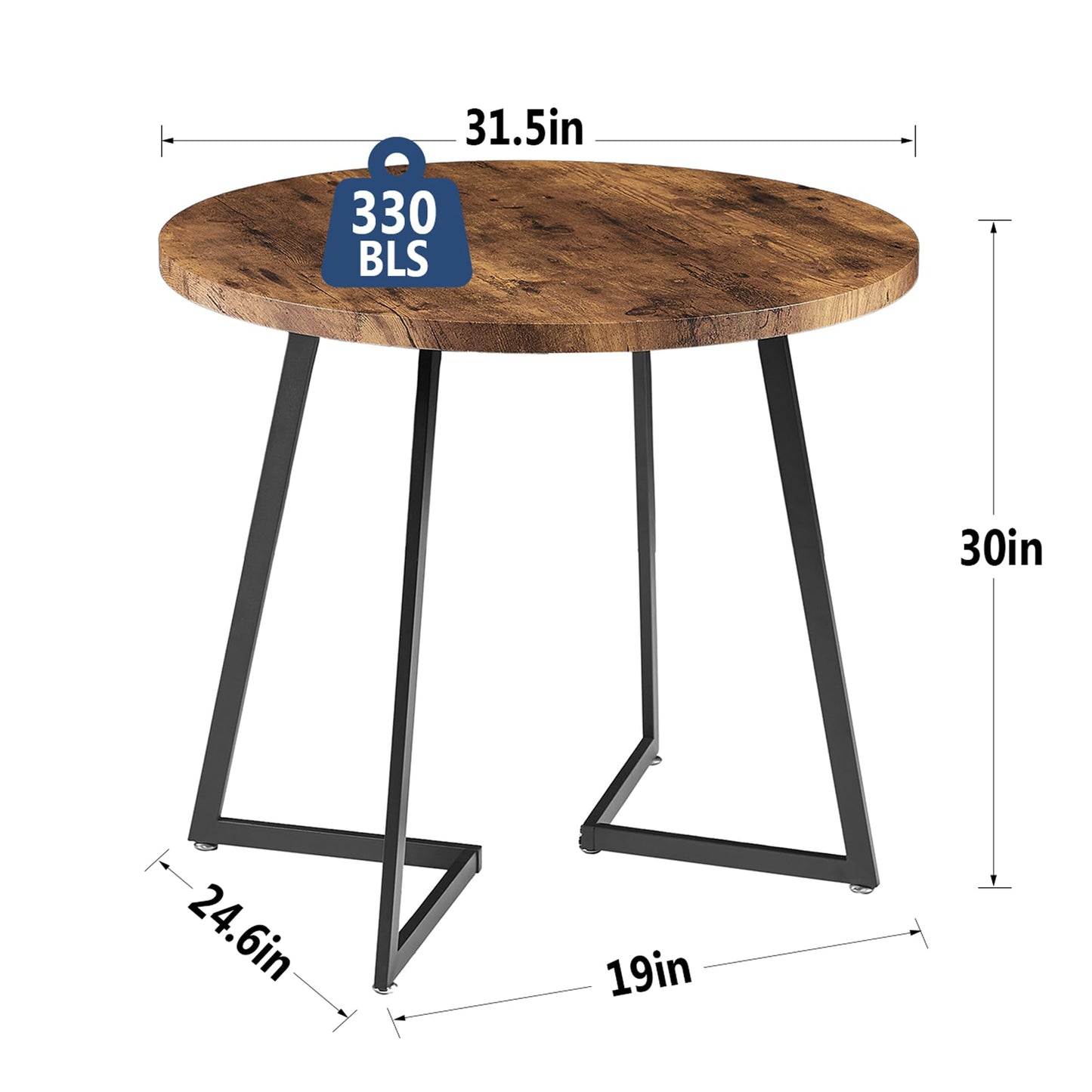 VECELO Round Dining Table with Wood Grain Tabletop and Steel Frame, for Kitchen, Living Room, Office, Conference, 2 to 4 Person, Brown