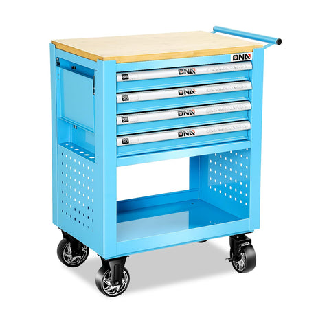 DNA MOTORING 30" W X 37" H X 18" D Large Capacity 4-Drawer Chest Rolling Tool Cart Locking Swivel Cabinet with Keys, Blue, TOOLS-00484 DNA MOTORING