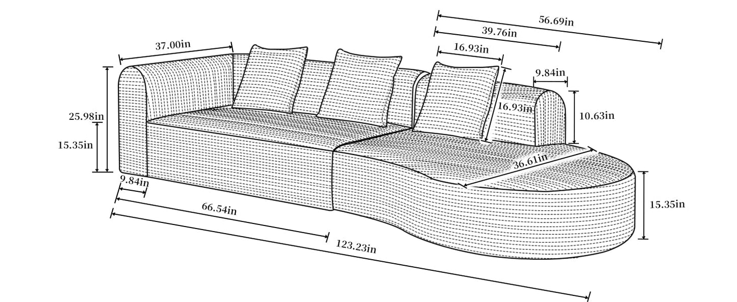 ZIGHTH 123'' Corduroy Cloud Compression Couch Sectional Sofa with Deep Seat, Comfy Plush Sectional Sofa Couch for Living Room, L Shaped Cloud Sectional Sofa Couch, No Assembly Required. White