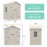 UDPATIO Outdoor Storage Shed 6x4.5 FT, Plastic Resin Outside Sheds & Outdoor Storage for Trash Can, Bike, Lawnmower, Generator, Tool Shed with Lockable Door for Backyard, Lawn, Patio, Sandstone UDPATIO