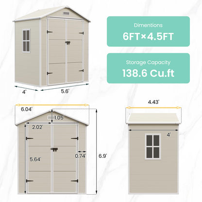 UDPATIO Outdoor Storage Shed 6x4.5 FT, Plastic Resin Outside Sheds & Outdoor Storage for Trash Can, Bike, Lawnmower, Generator, Tool Shed with Lockable Door for Backyard, Lawn, Patio, Sandsto - WoodArtSupply