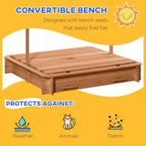 Outsunny Wooden Kids Sandbox with Cover, Children Outdoor Sand Box with Foldable Bench Seats, Adjustable Canopy, Bottom Liner for Outdoor, Red Outsunny
