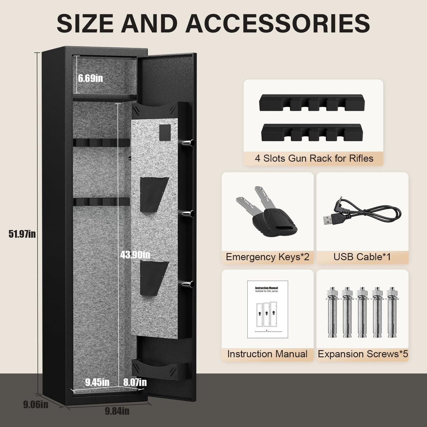 【𝟐𝟎𝟐5 𝐍𝐄𝐖】 2 Rifle Gun Safe, Digital Keypad Large Long Gun Safe for Home Rifle and Shotguns, Quick Access Gun Cabinets with LED Light, Gun Safe with Adjustable Gun Rack and Removable Shelf