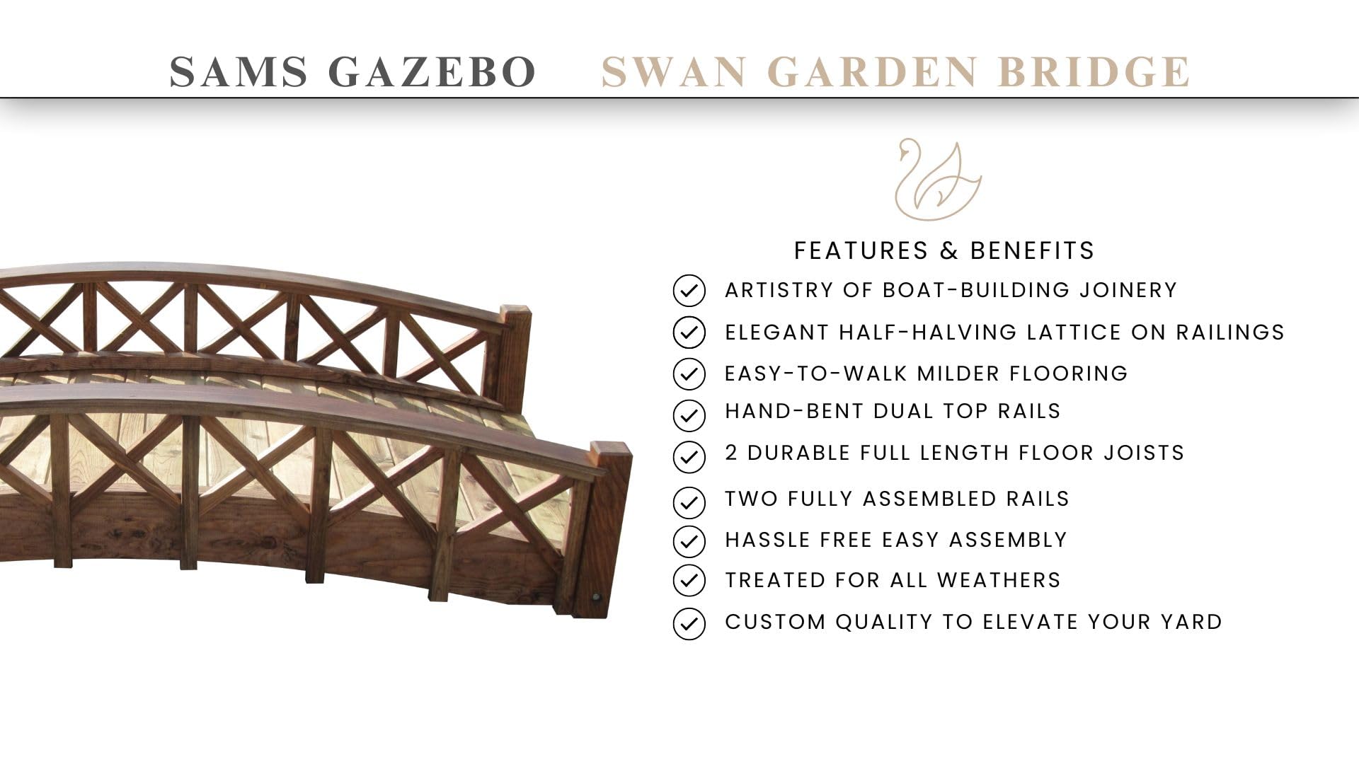 SamsGazebos MB-SB6-T Garden Bridge, 6-Feet, Brown - WoodArtSupply