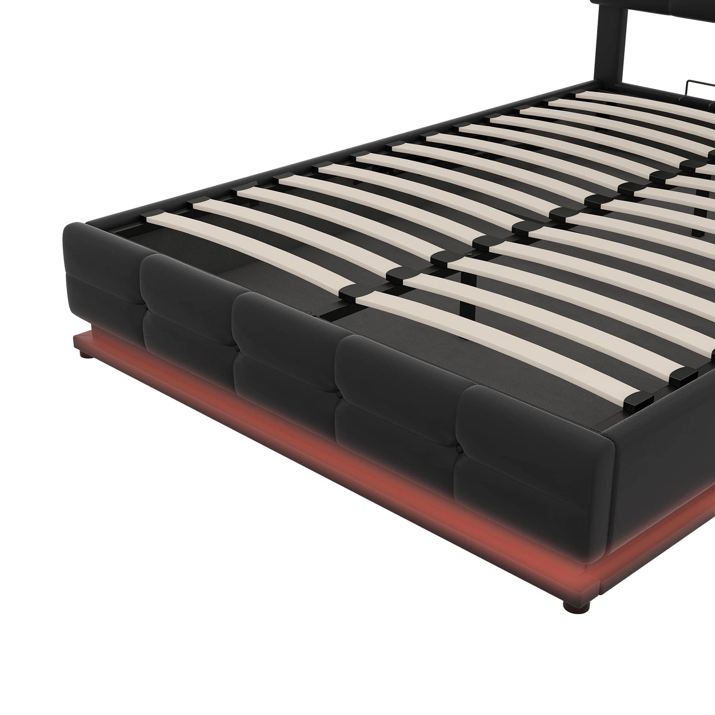 Harper & Bright Designs Full Size Lift Up Storage Bed with LED Lights and USB Charger, Black Faux Leather - WoodArtSupply